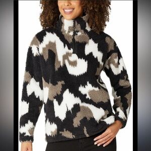 EDDIE BAUER Plush 1/4 Zip Fleece Sweatshirt Black Camo size large
